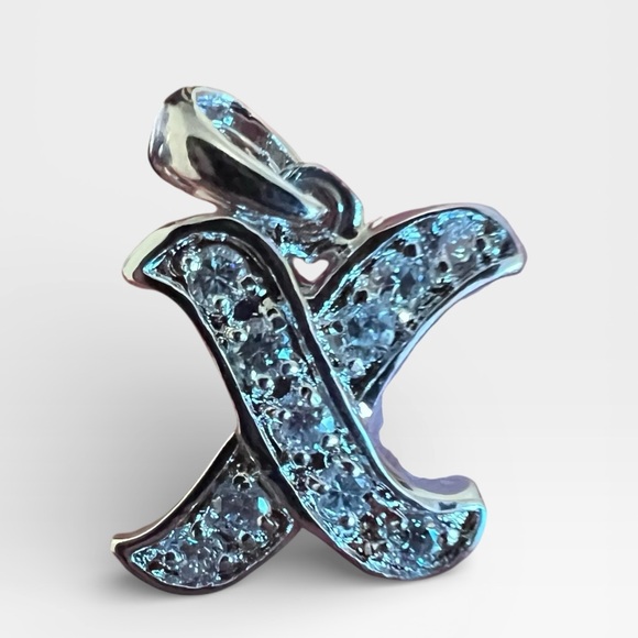Sterling Silver X Initial Pendant with CZ Crystals - Picture 4 of 4